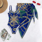 Maiô + Saída de Praia Estampado Estilo Resort Sofisticado