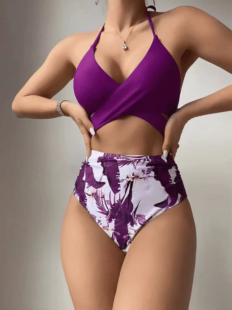 Biquíni Cintura Alta Estampado Com Top Transpassado Frente Única