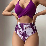 Biquíni Cintura Alta Estampado Com Top Transpassado Frente Única