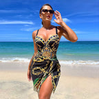 Maiô + Saída de Praia Estampado Estilo Resort Sofisticado