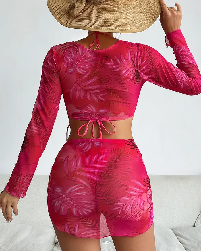 Biquíni + Saída De Praia Com Pareô E Cropped Transparente