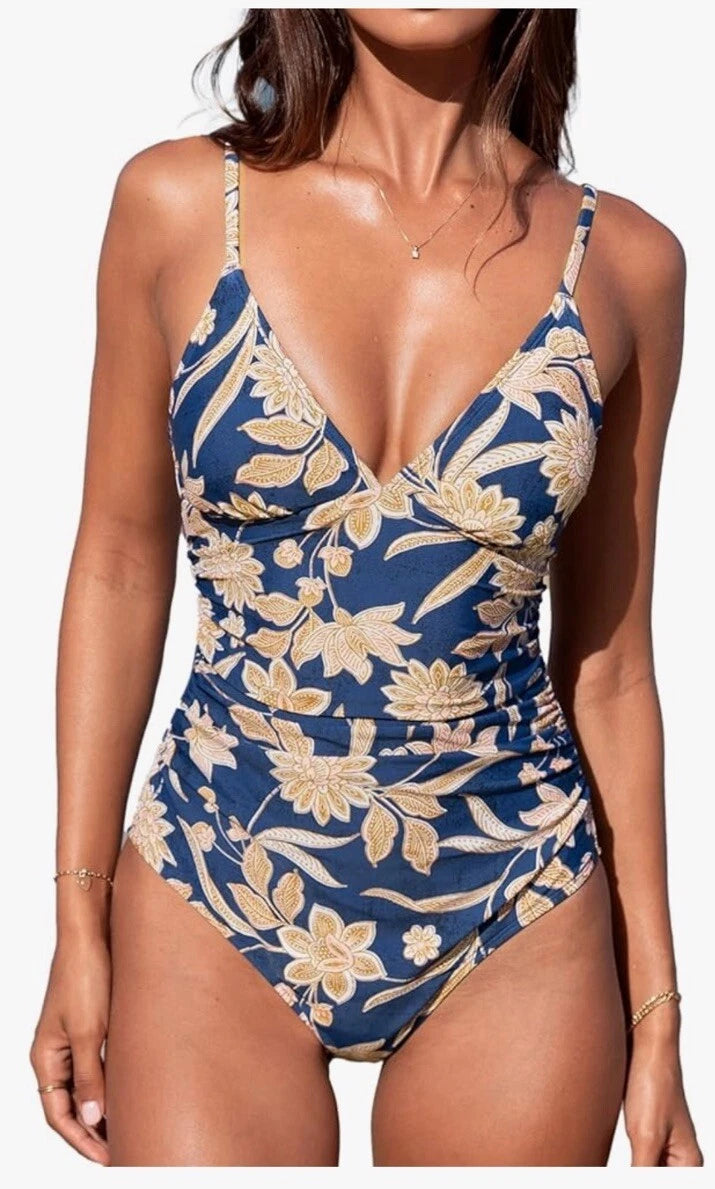 Maiô Estampado Floral Decote V Com Alças Finas