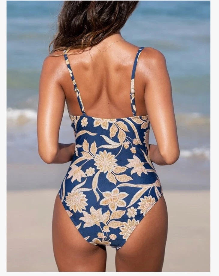 Maiô Estampado Floral Decote V Com Alças Finas