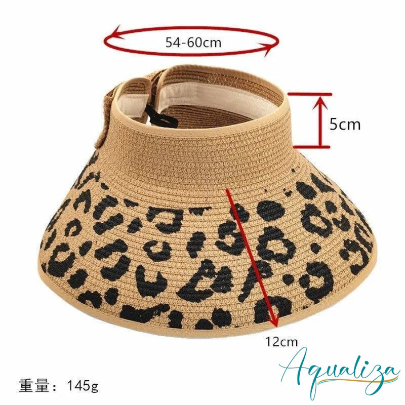 New Summer Leopard Womens Bowknot Straw Hats Wide Visor Caps Roll Up Foldable Portable Outdoor
